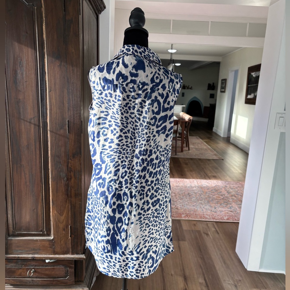 Dennis Basso small blue & white cheetah print tunic top dress swim cover - Picture 6 of 9